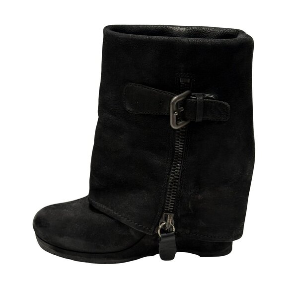 Prada black distressed nubuck wedge fold-over size 36/6.5 - Picture 1 of 5